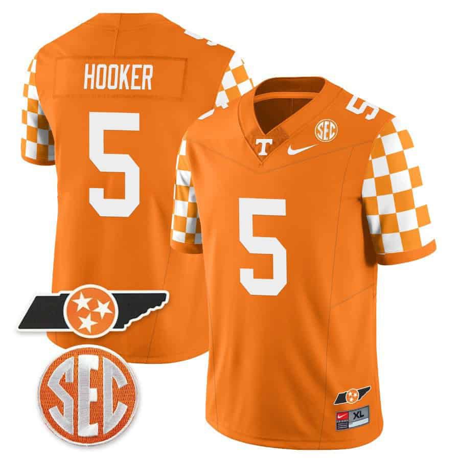 Men Tennessee Volunteers #5 Hooker Orange 2024 Nike Checkerboard & Alternate NCAA Jersey->ncaa teams->NCAA Jersey